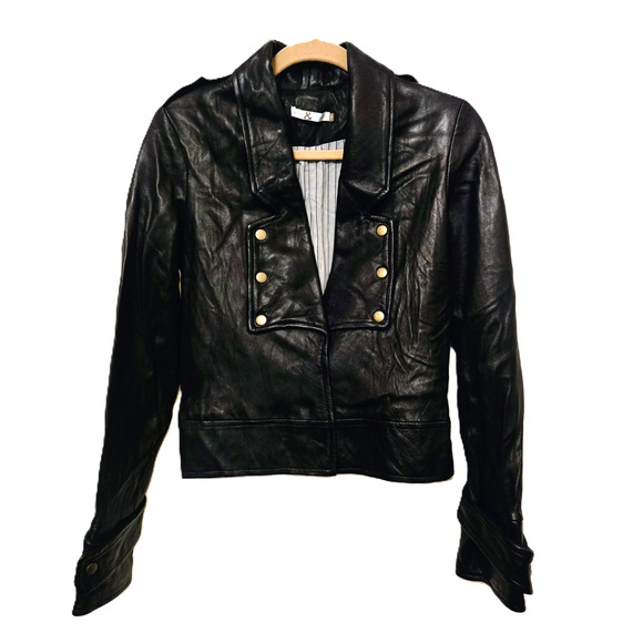 Mike & Chris Leather Jacket Women's Black Leather Bomber Jacket Small - Picture 1 of 16